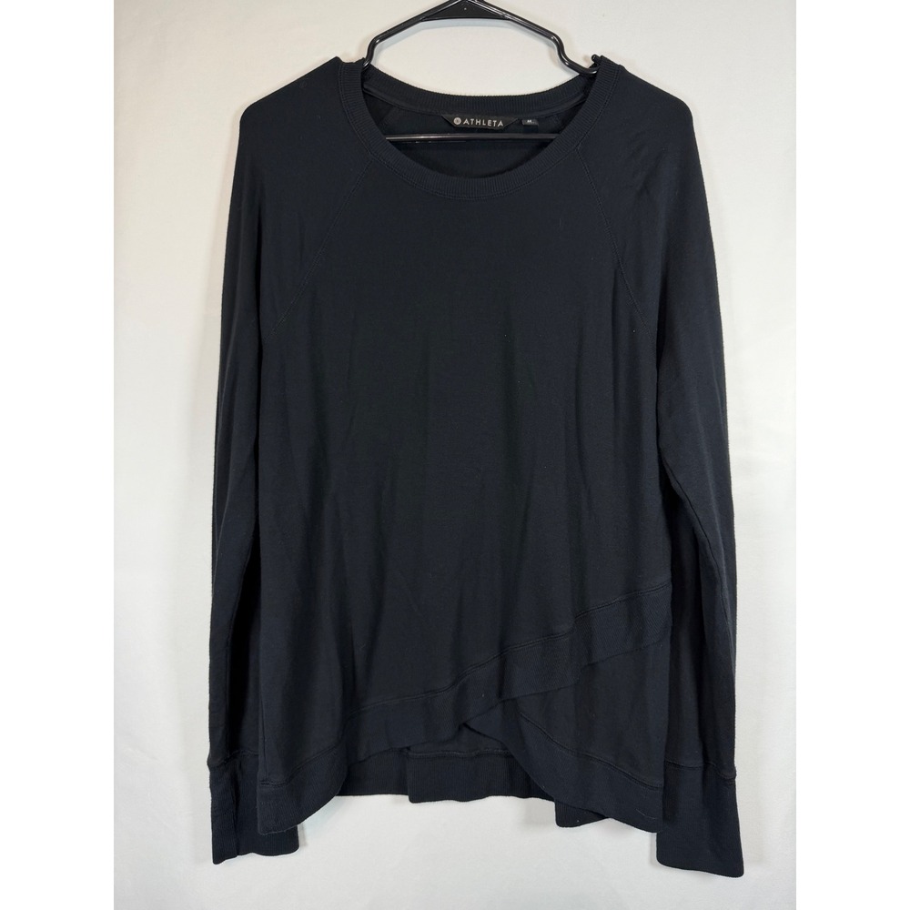 Athleta Womens Black Crossover Tulip Hem Raglan Long Sleeve Sweatshirt Size M